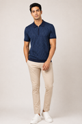 Geometric Knit Polo – Navy