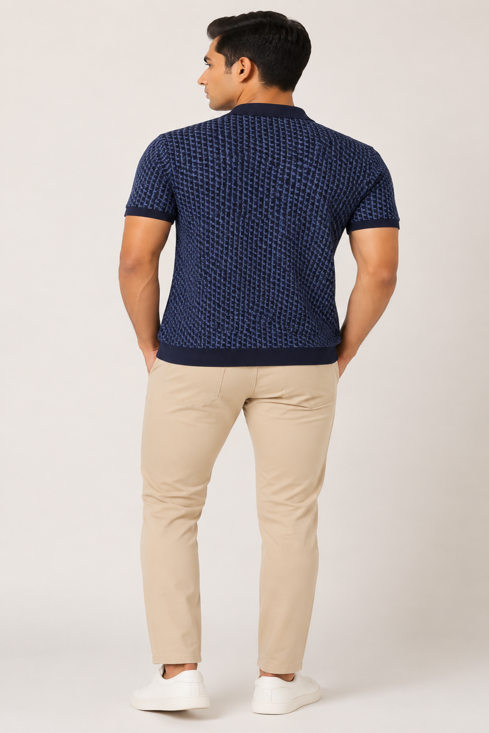 Geometric Knit Polo – Navy