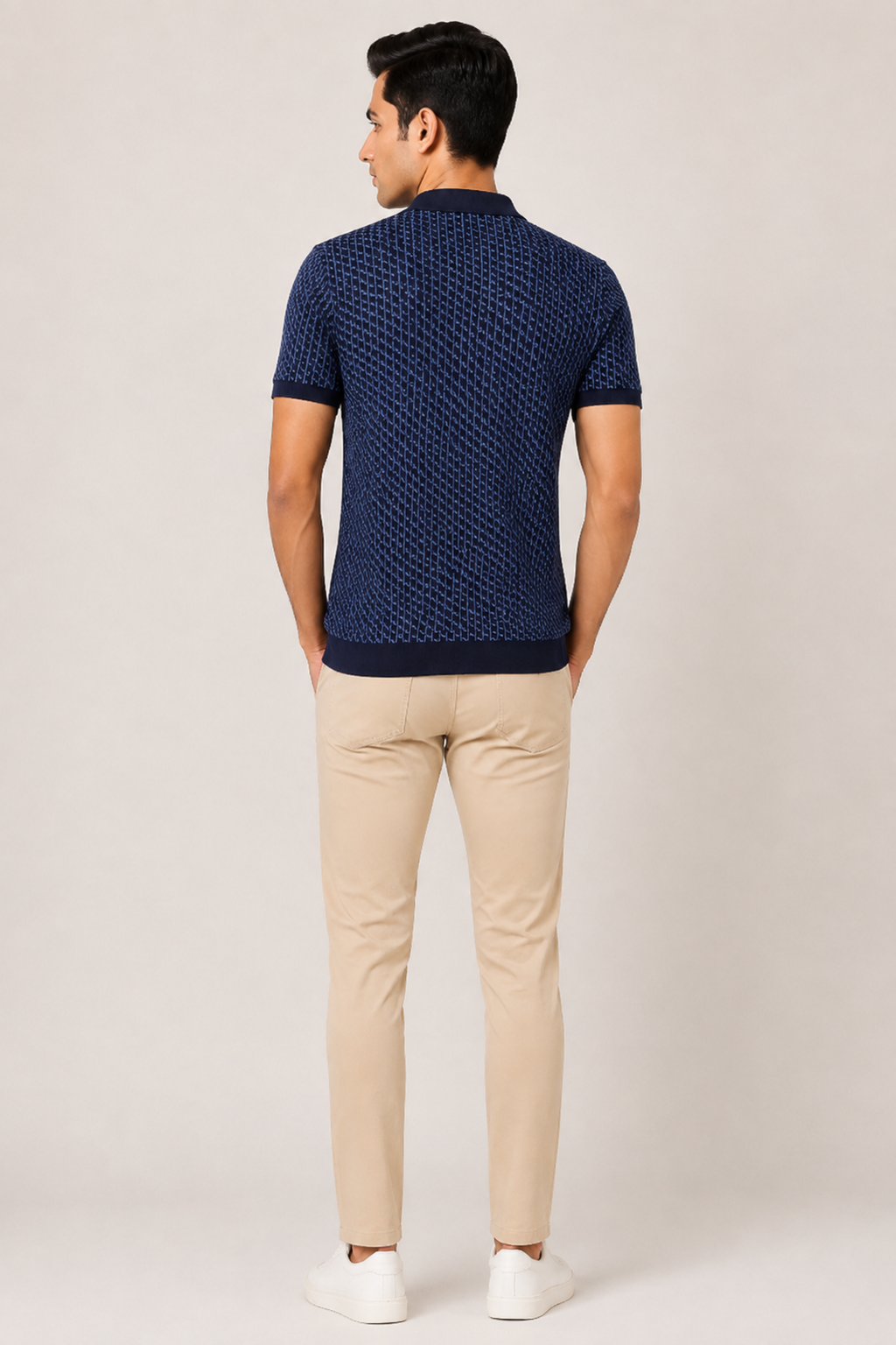 Geometric Knit Polo – Navy