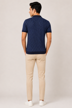 Geometric Knit Polo – Navy