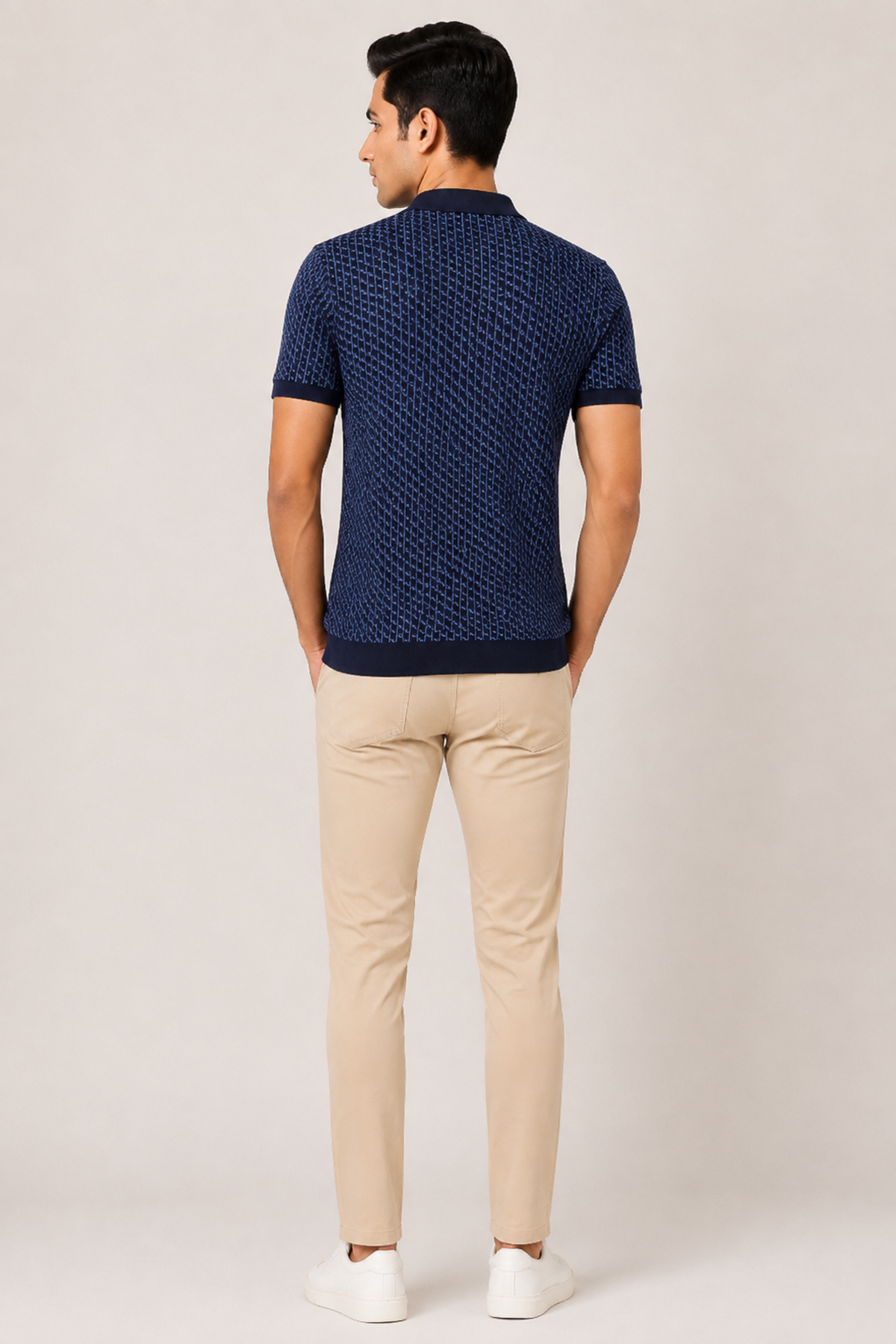Geometric Knit Polo – Navy
