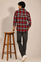 Crimson Red Plaid Long Sleeve Casual Shirt