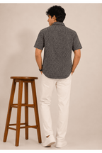 Black and White Micro-Abstract Print Short Sleeve Shirt