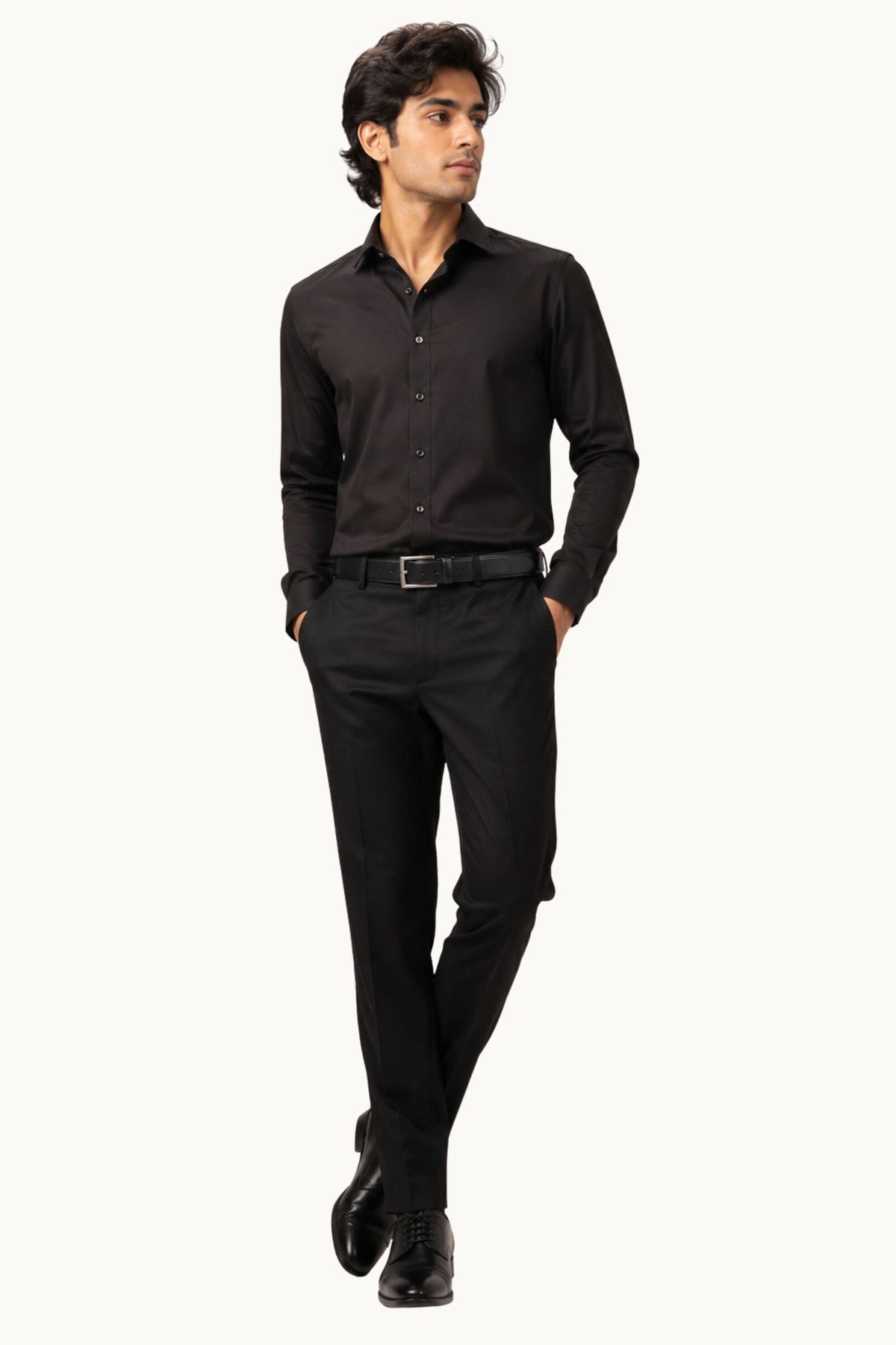 Classic Solid Black Long Sleeve Formal Shirt