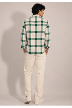 Off-White and Green Large Plaid Casual Shirt