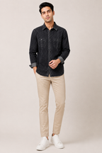 Men's Washed Black Micro-Dot Denim Shirt