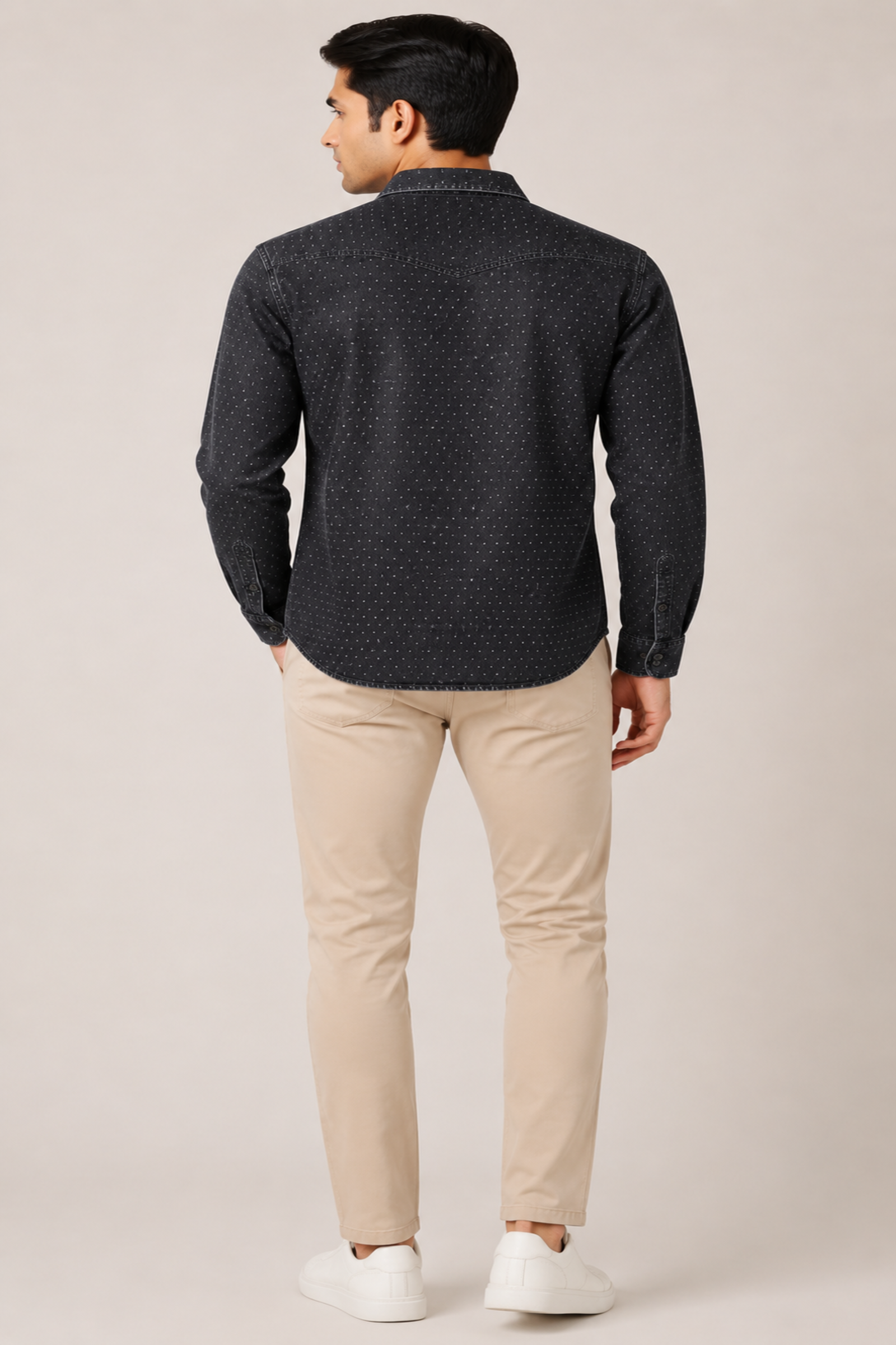 Men's Washed Black Micro-Dot Denim Shirt