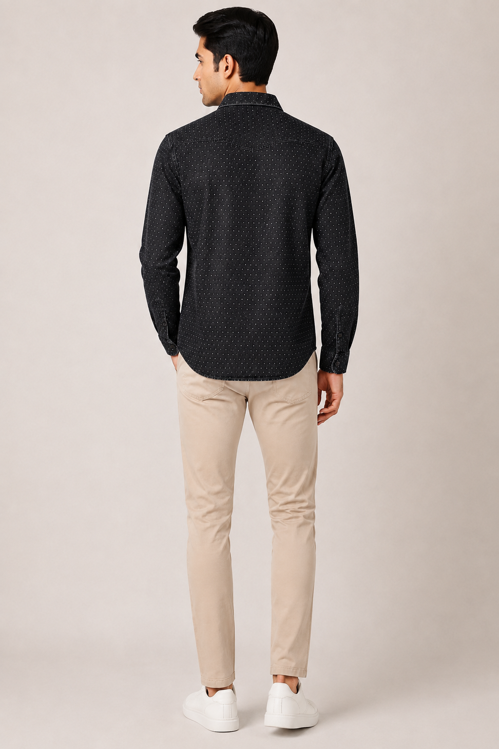 Men's Washed Black Micro-Dot Denim Shirt