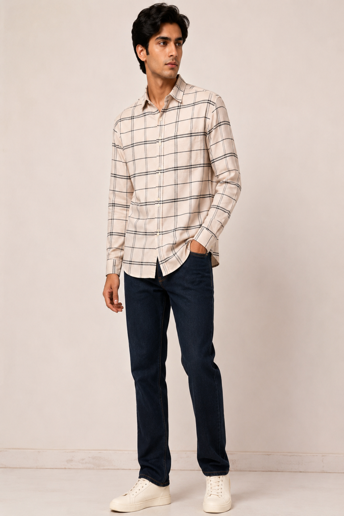Off-White Minimalist Grid Print Long Sleeve Shirt