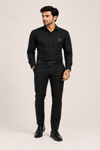 Men's Formal Black Shirt with Chest Pocket Crest