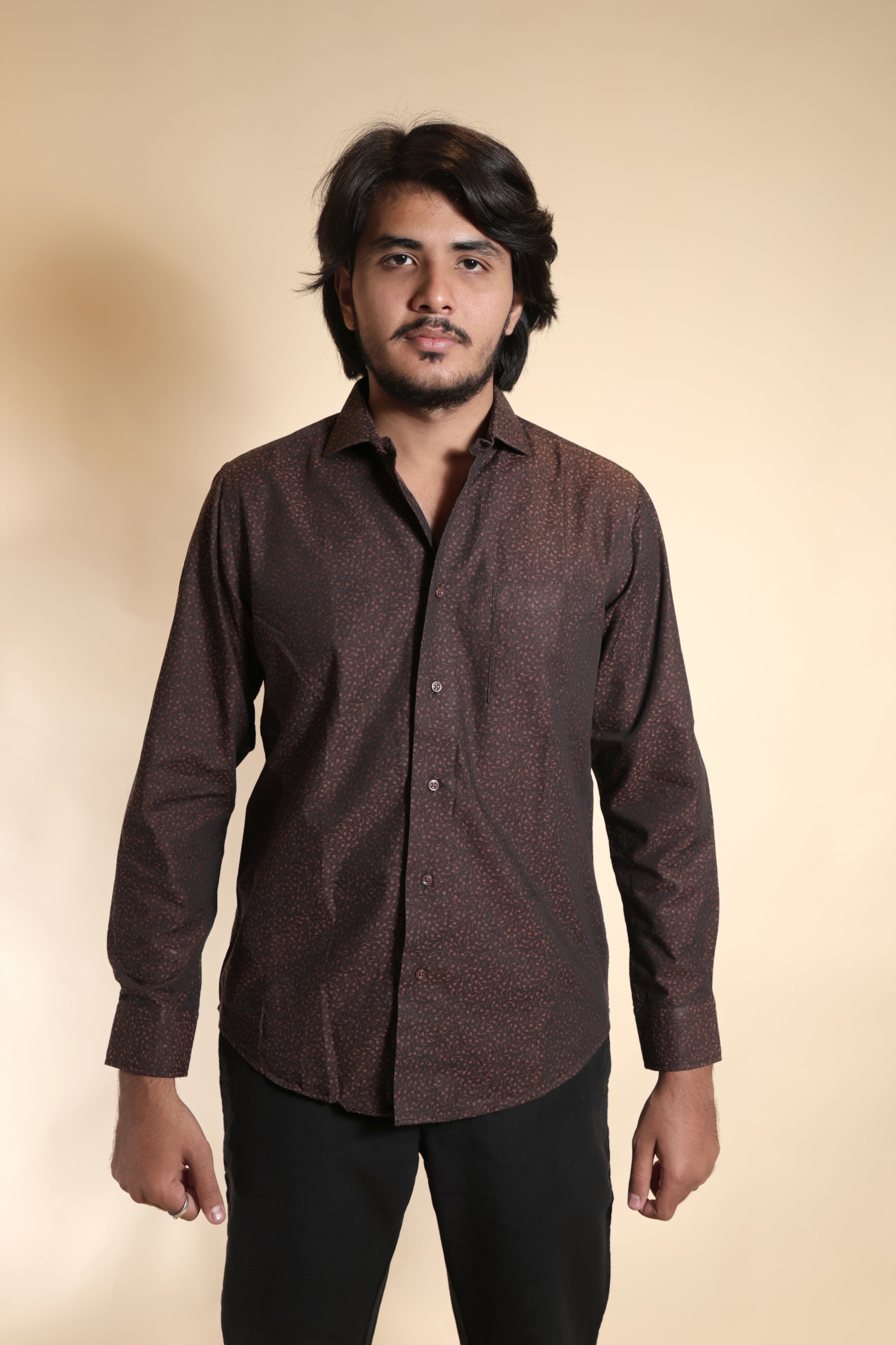 Stylish Brown Micro-Print Shirt