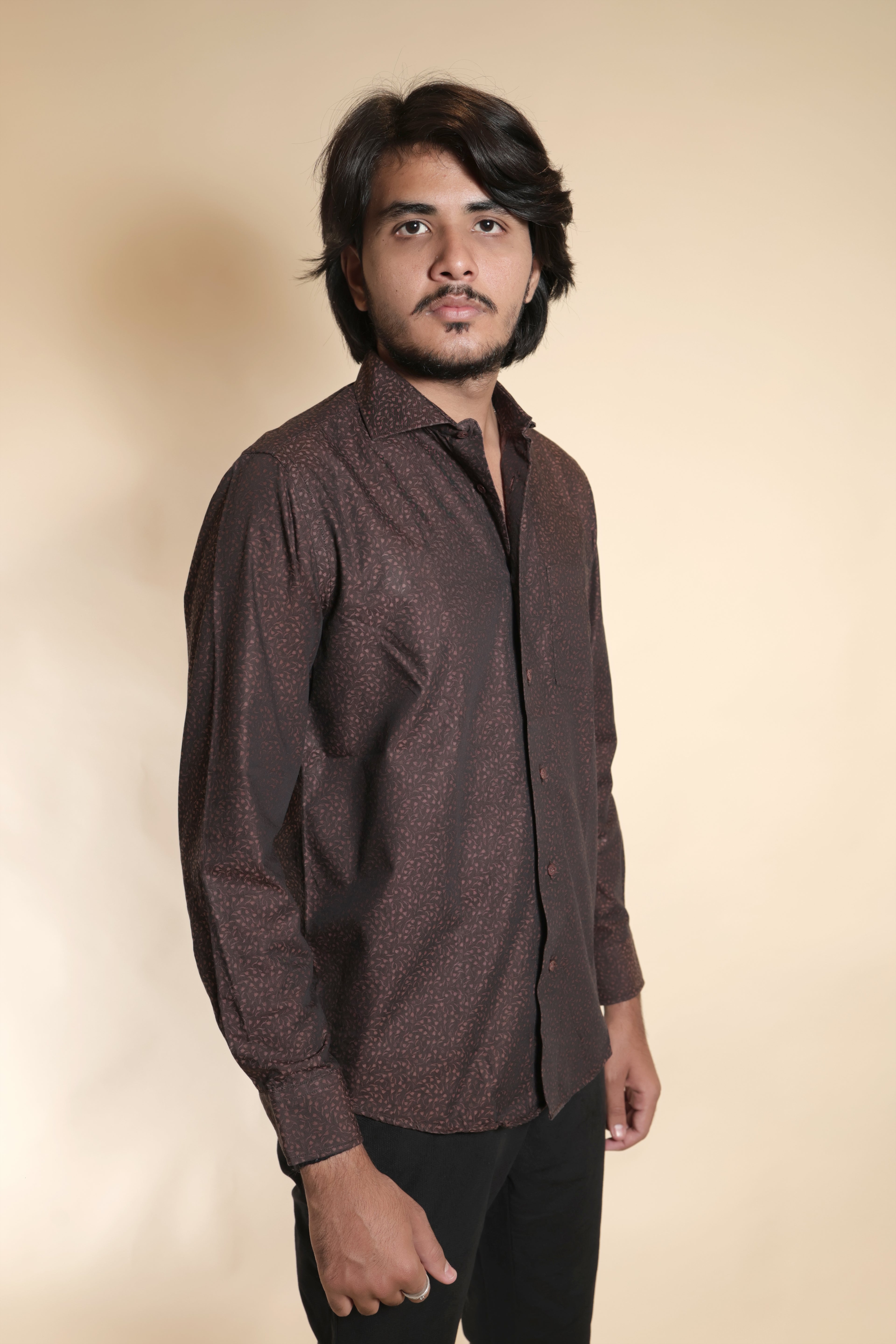 Stylish Brown Micro-Print Shirt