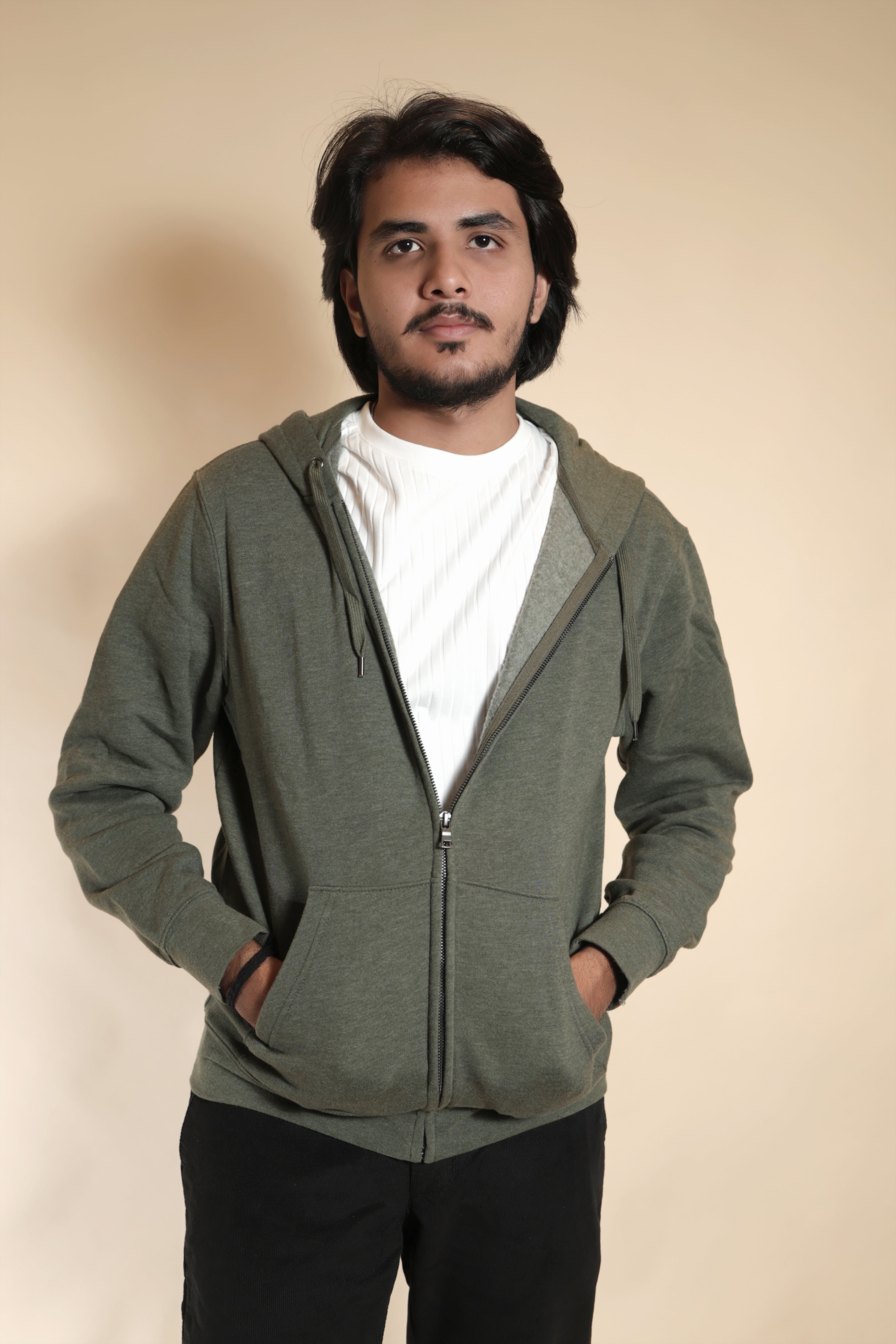 Casual Olive Green Hooded Jacket