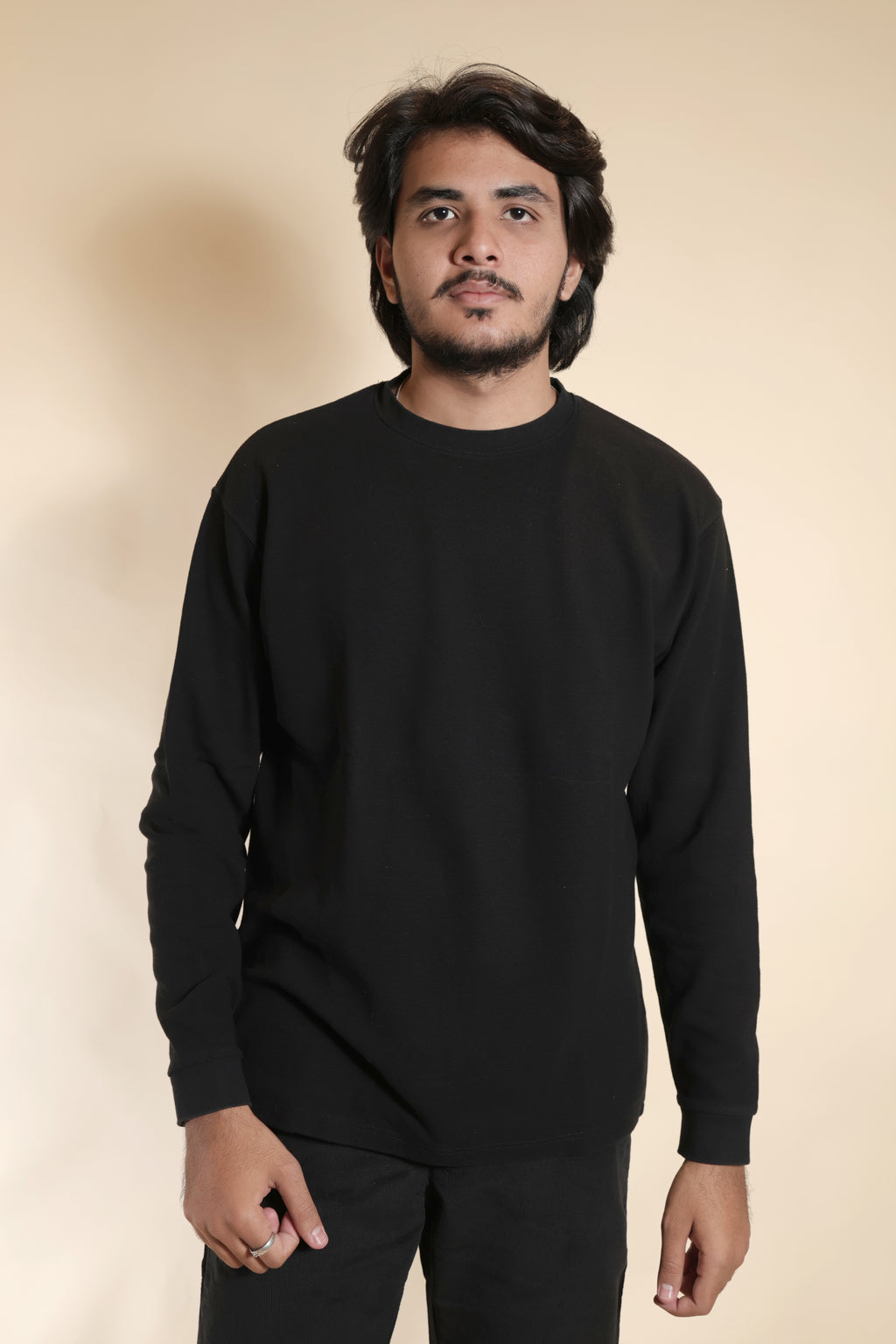 Men's Black Crewneck Full-Sleeve Sweatshirt