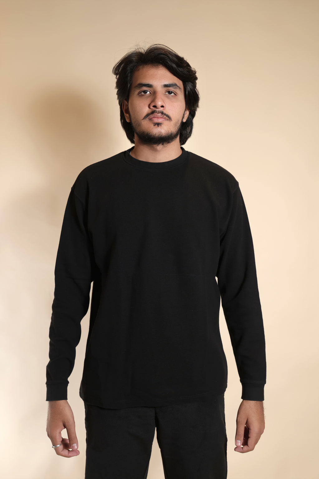 Men's Black Crewneck Full-Sleeve Sweatshirt