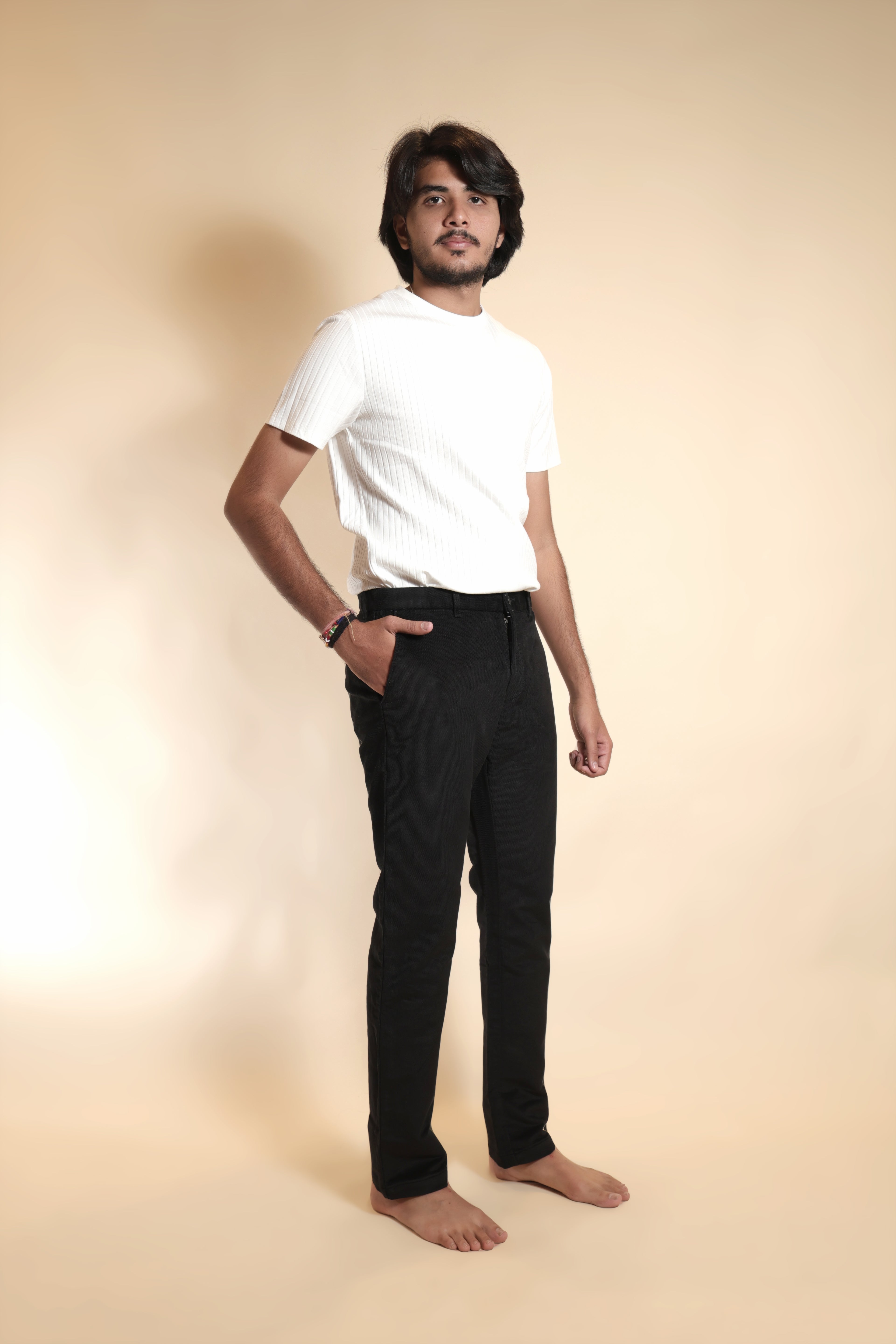 Men's Black Corduroy Straight-Fit Trousers