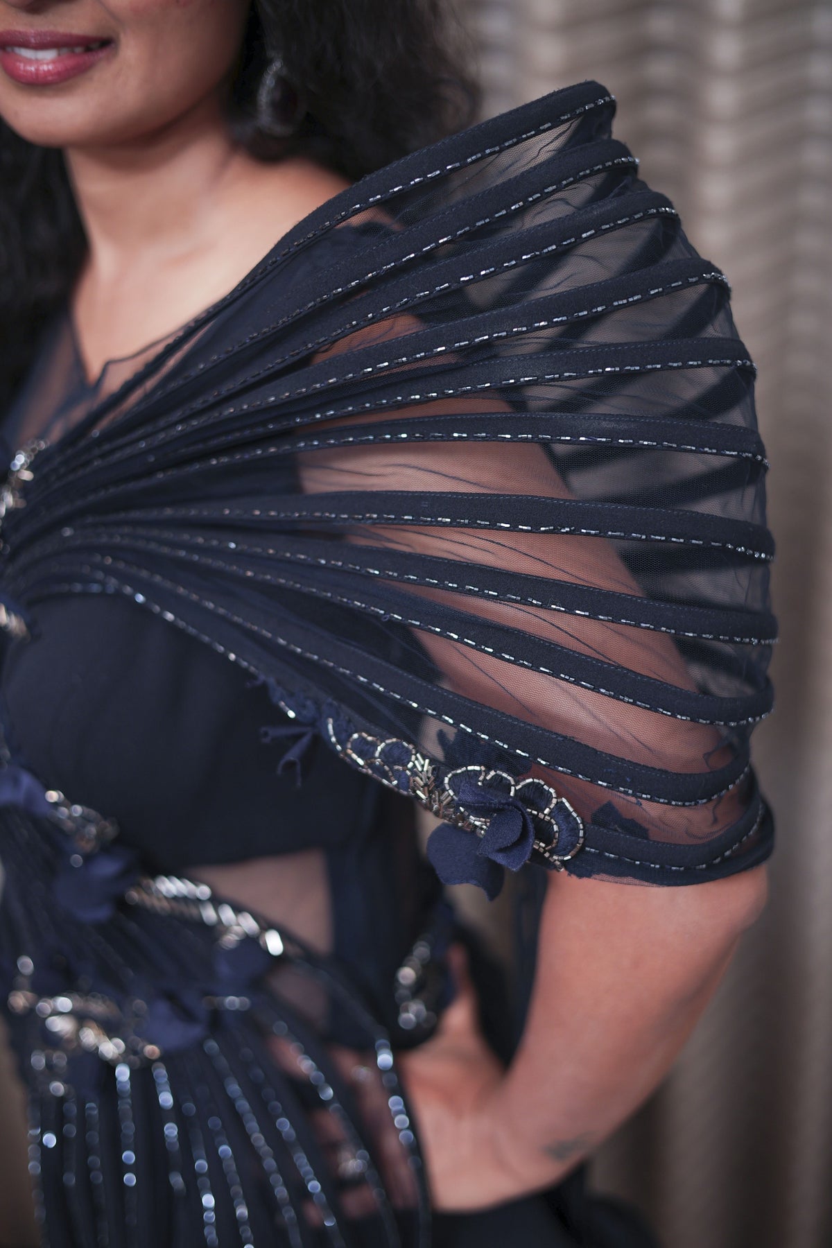 Midnight Black Sculptural Pre-Draped Gown