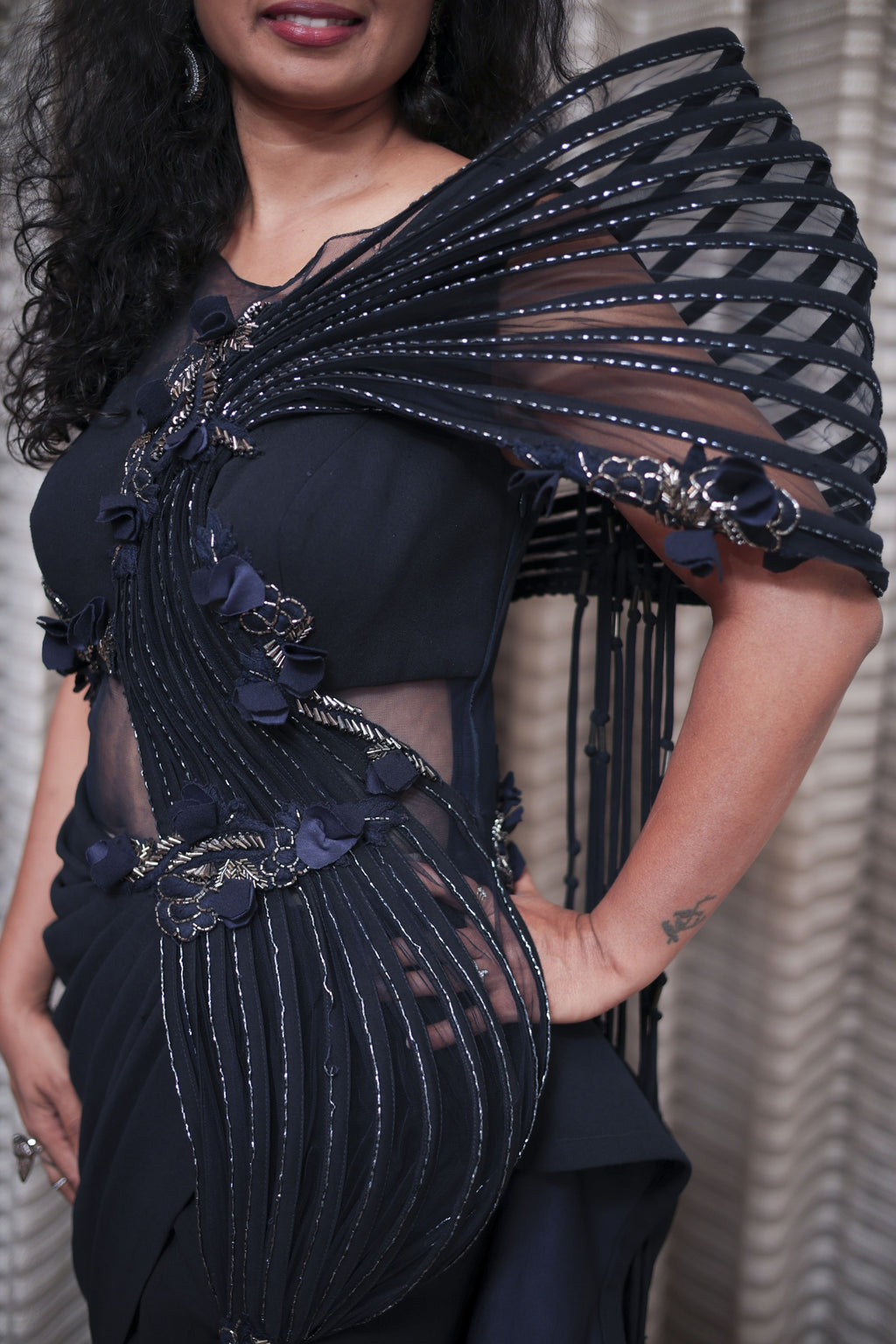 Midnight Black Sculptural Pre-Draped Gown