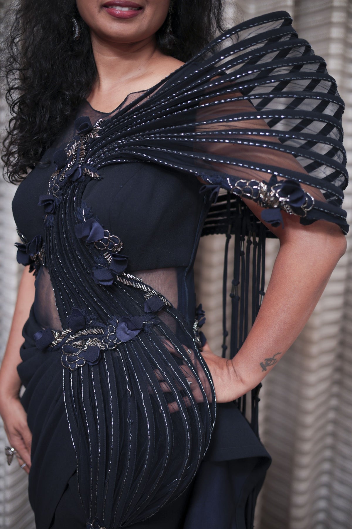 Midnight Black Sculptural Pre-Draped Gown