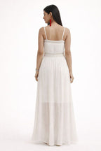 White Lace-Trim Empire Waist Maxi