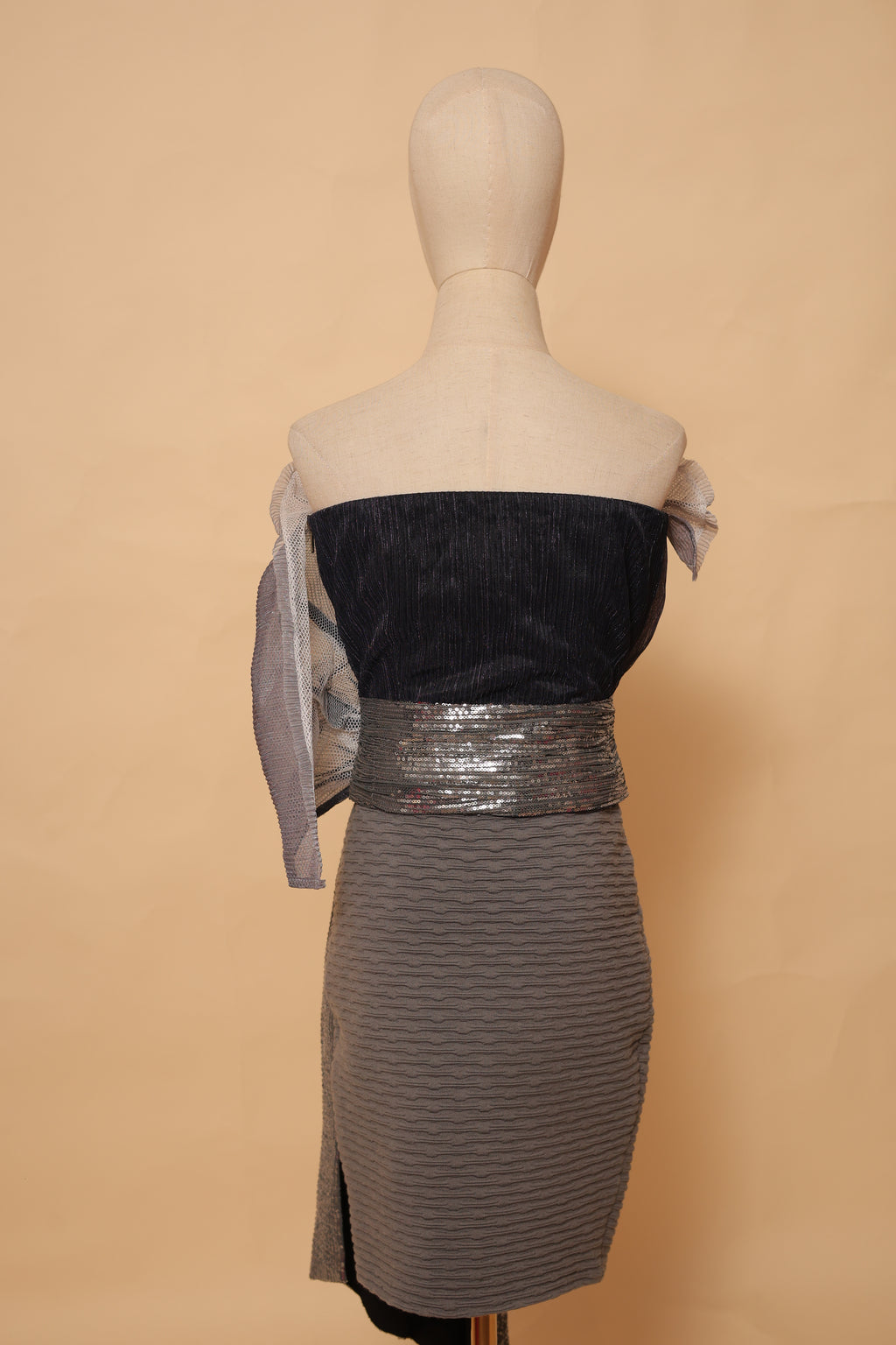 Charcoal Grey Sequin Indo-Western Top with Draped Detail