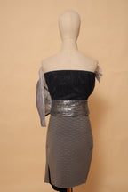 Charcoal Grey Sequin Indo-Western Top with Draped Detail