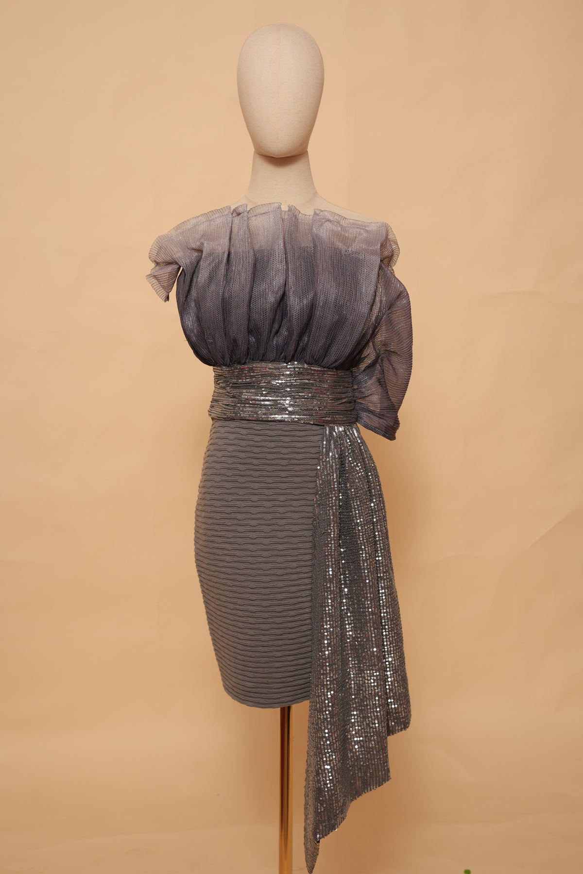 Charcoal Grey Sequin Indo-Western Top with Draped Detail