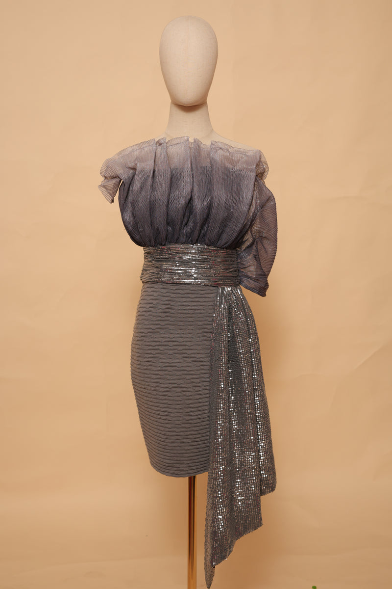 Charcoal Grey Sequin Indo-Western Top with Draped Detail