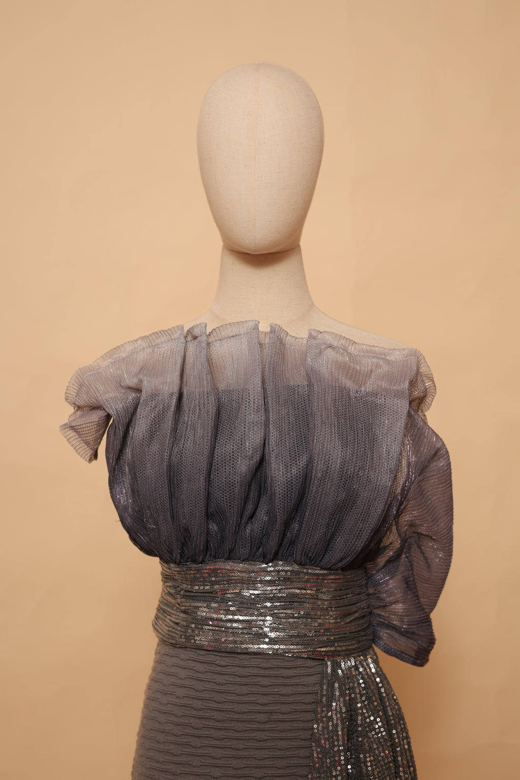 Charcoal Grey Sequin Indo-Western Top with Draped Detail