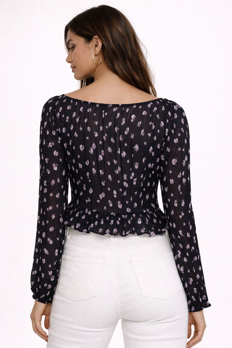 Soft Floral Print Ruffle Detail Top