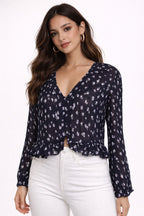 Soft Floral Print Ruffle Detail Top