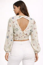 Elegant Printed V-Neck Crop Top