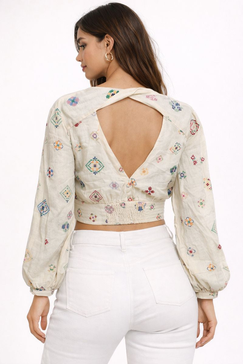 Elegant Printed V-Neck Crop Top