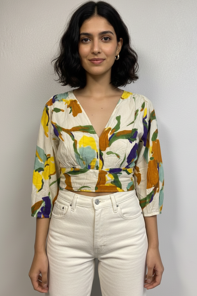 Vibrant Abstract Floral Crop Top