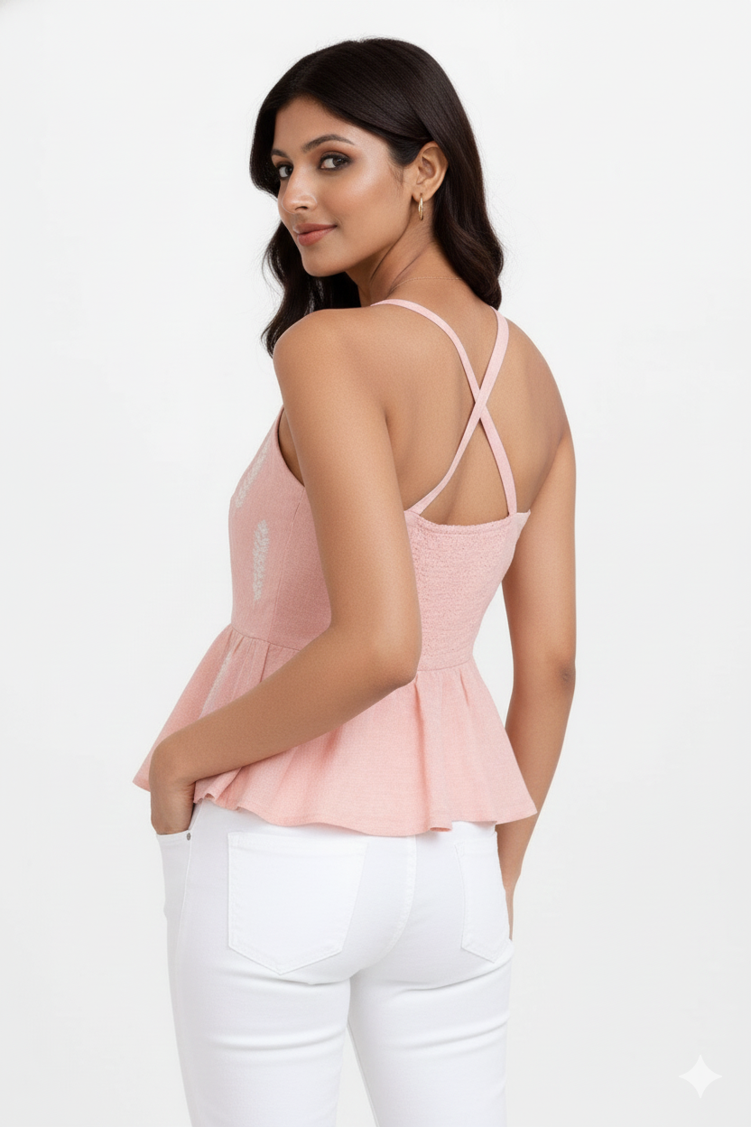 Soft Blush Printed Peplum Top