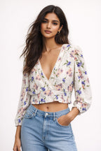Long Sleeve Floral Crop Top