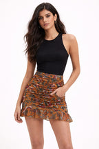 Ruched Floral Mini Skirt