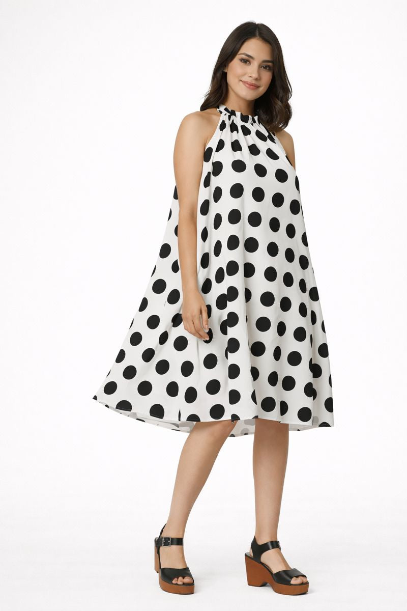 Polka Dot Halter Trapeze Dress