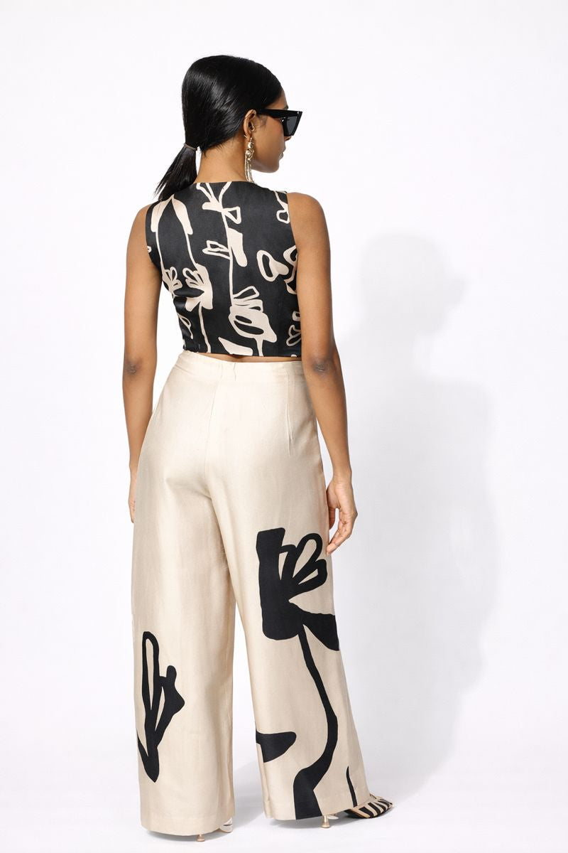 Printed Vest & Wide-Leg Pants Co-Ord Set