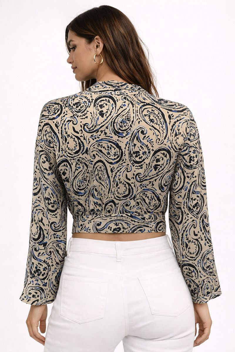 Paisley Print Wrap Crop Top
