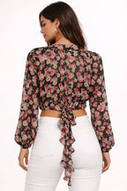 Ruffled Floral Tie-Front Blouse