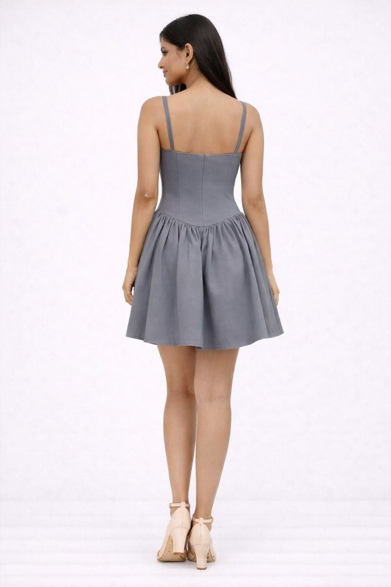 Grey Corset-Style Mini Dress