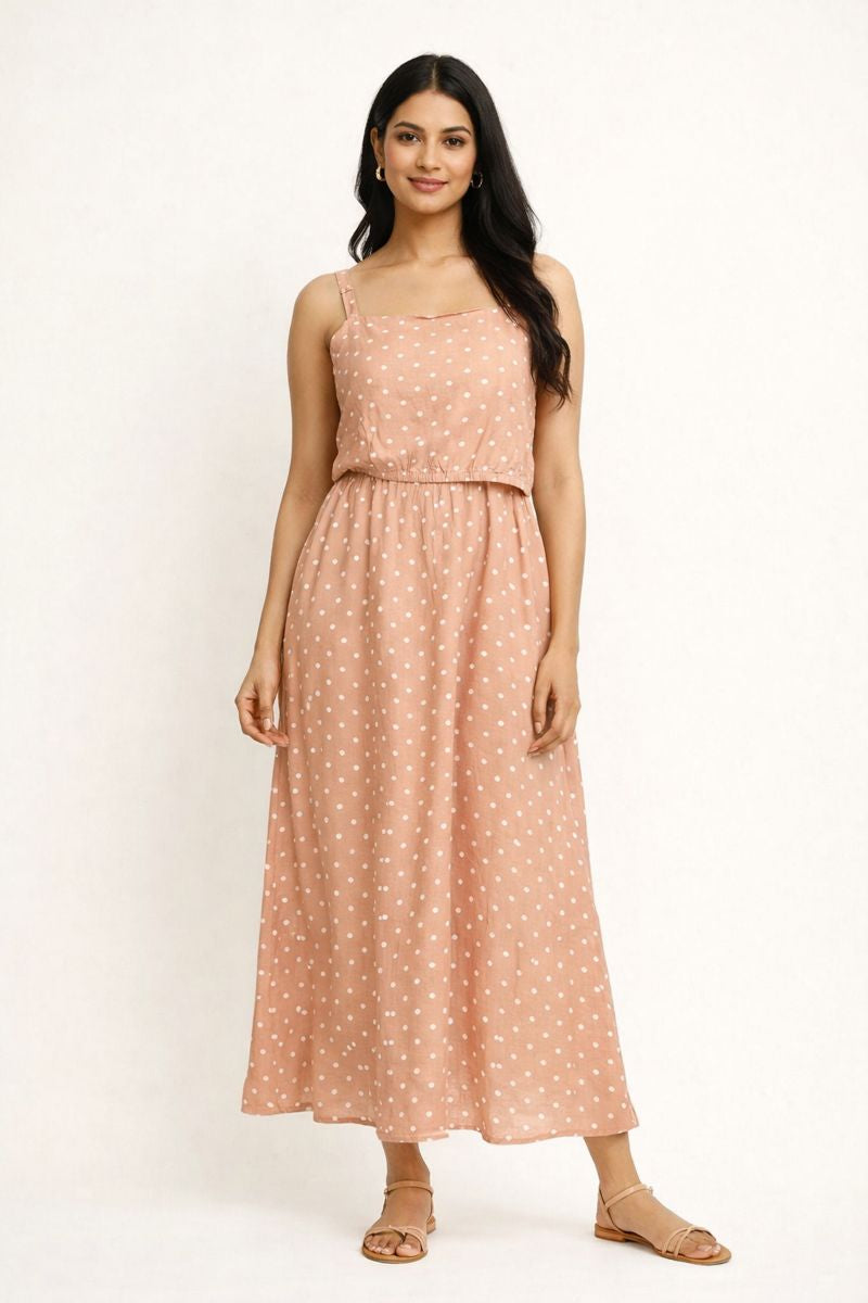 Peach Polka Dot Maxi Dress