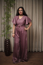 Mauve Satin Belted Jumpsuit