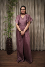 Mauve Satin Belted Jumpsuit