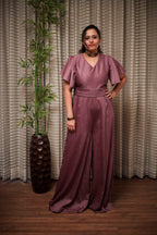 Mauve Satin Belted Jumpsuit
