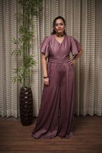 Mauve Satin Belted Jumpsuit