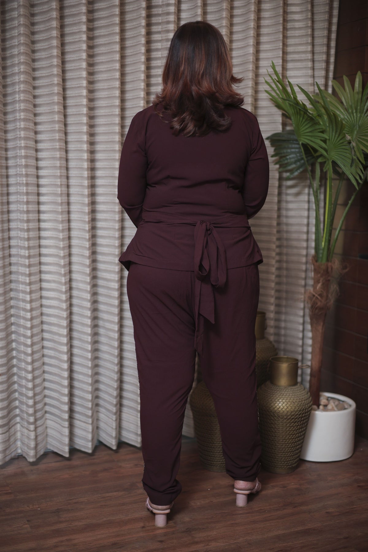 Wine Wrap Style Embellished Co-Ord Set