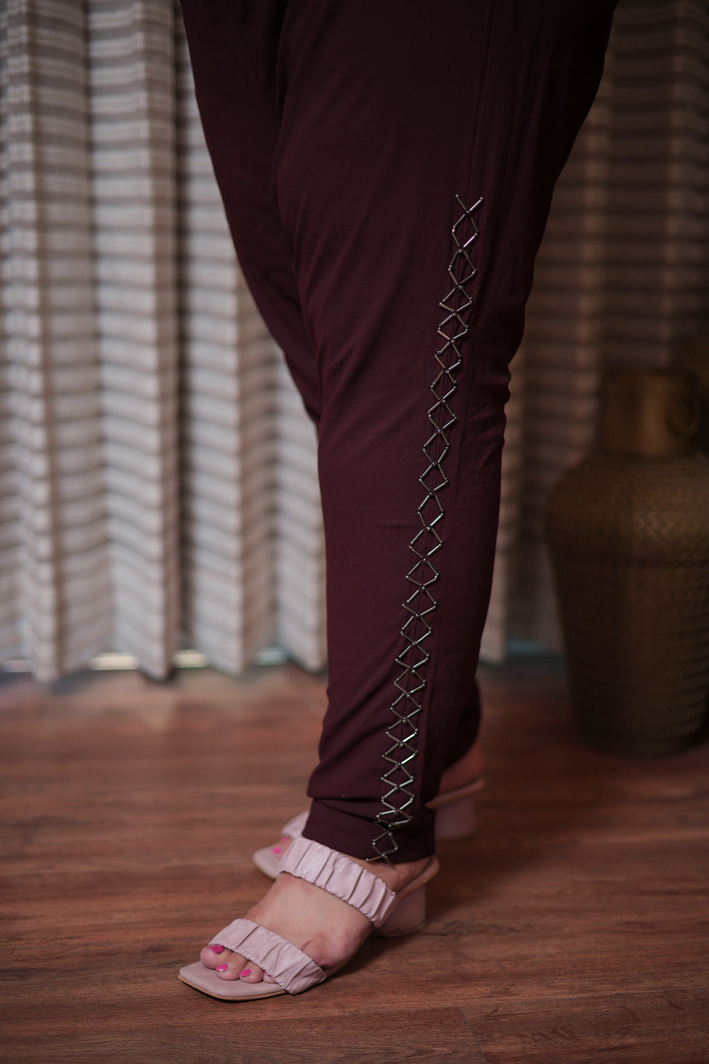 Wine Wrap Style Embellished Co-Ord Set