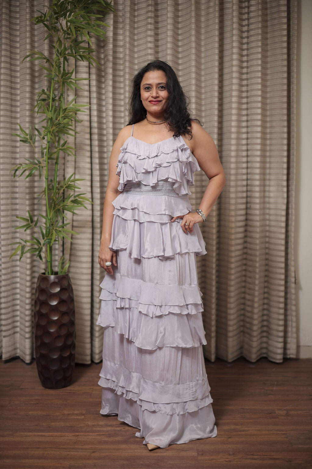 Lilac Ruffle Tiered Evening Gown